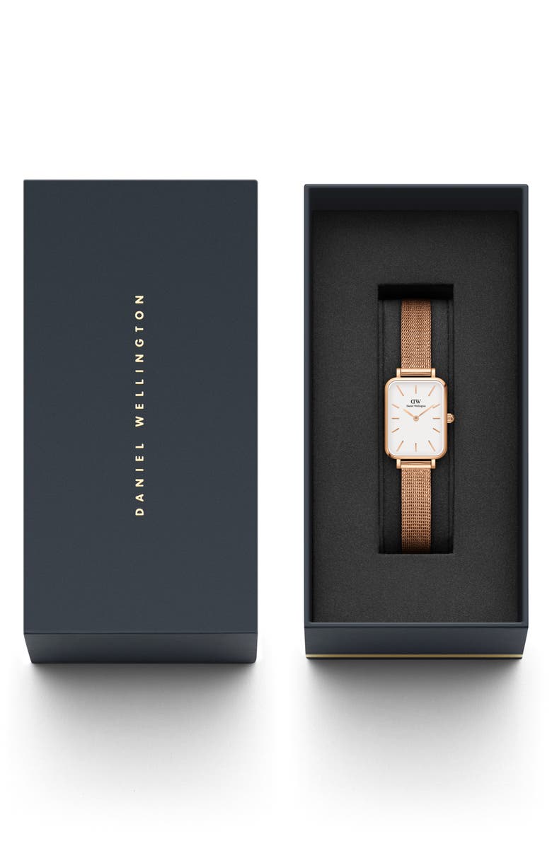 Daniel Wellington Quadro Melrose Mesh Strap Watch, 20mm x 26mm, Alternate, color, Rose Gold/White