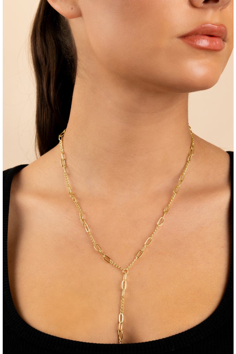 Cynthia Mixed Link Y-Necklace, Alternate, color, GOLD