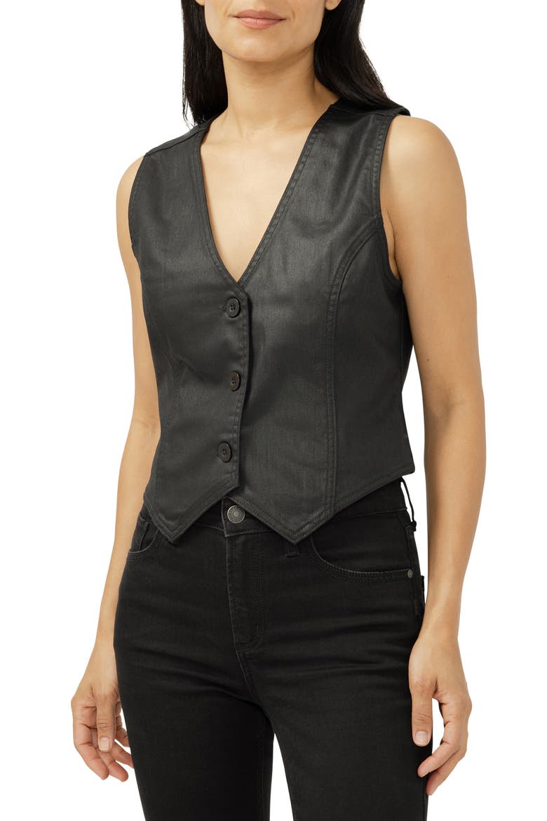 Classic Coated Denim Vest, Alternate, color, BLACK