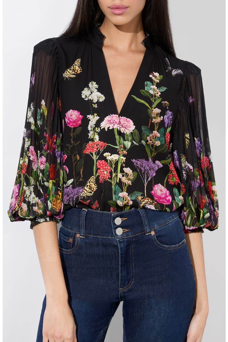 Ilan Floral Pleated Sleeve Button-Up Shirt, Main, color, SECRET GARDEN
