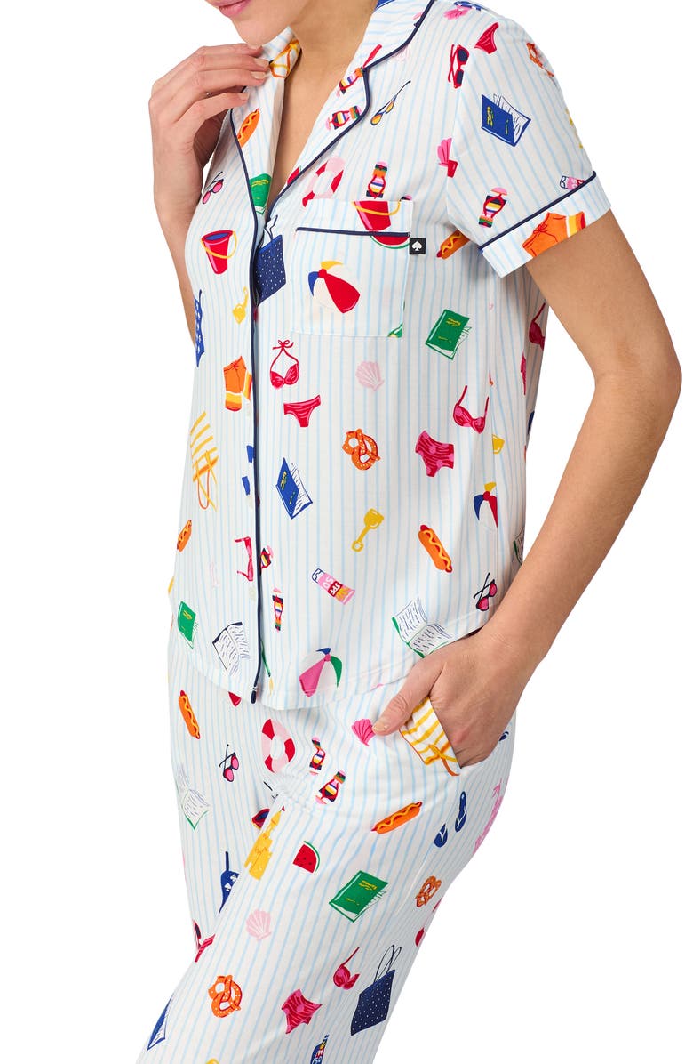 Kate Spade New York short sleeve crop pajamas, Alternate, color, Blue/ White Multi