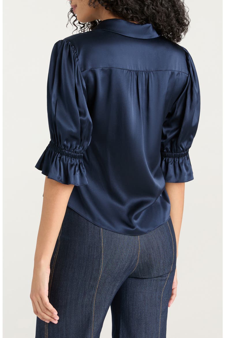 Fiona Ruffle Cuff Silk Button-Up Shirt, Alternate, color, NAVY