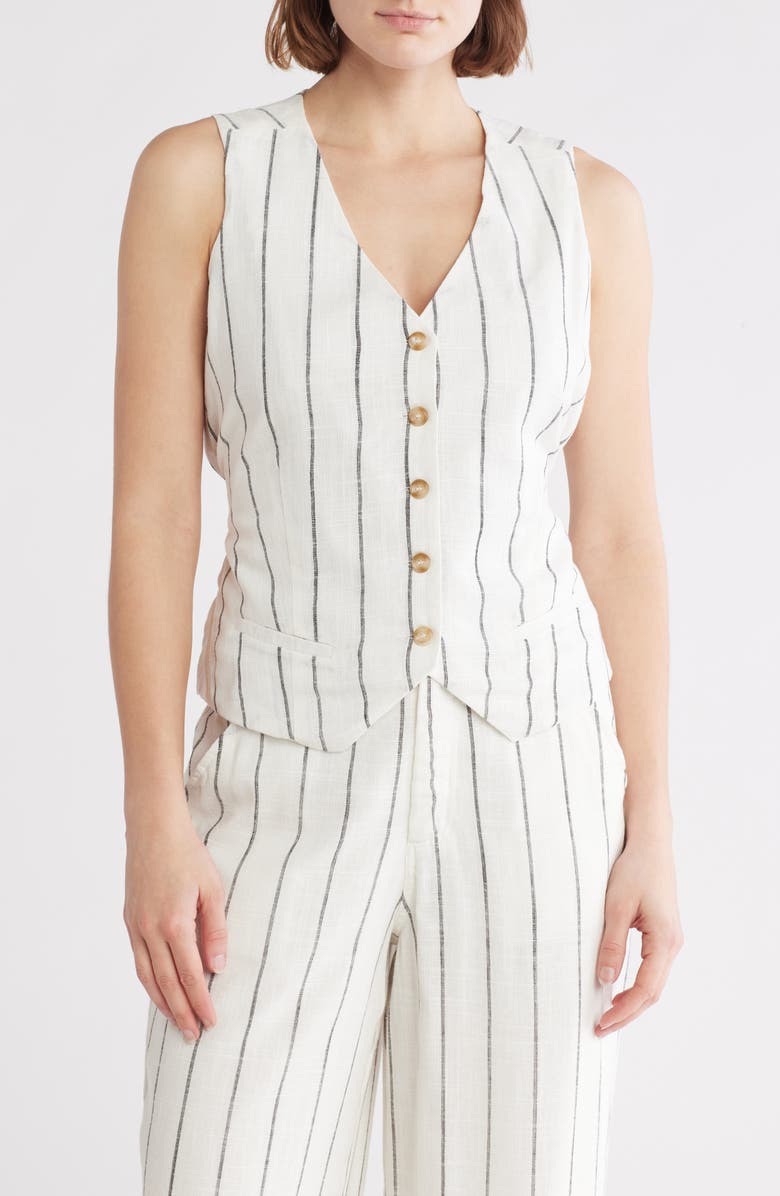 Love By Design April V-Neck Vest, Main, color, Gardenia/ Black Stripe