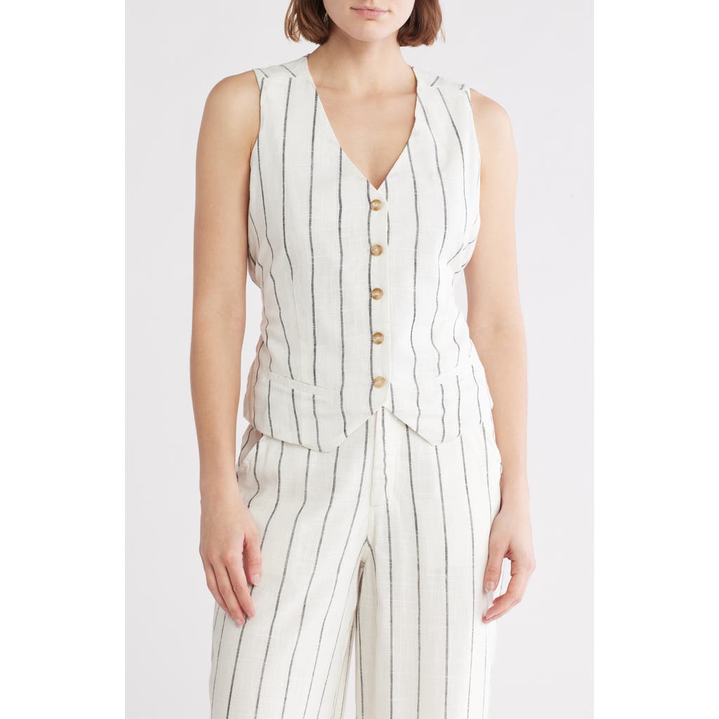 Love By Design April V-neck Vest In Gardenia/black Stripe