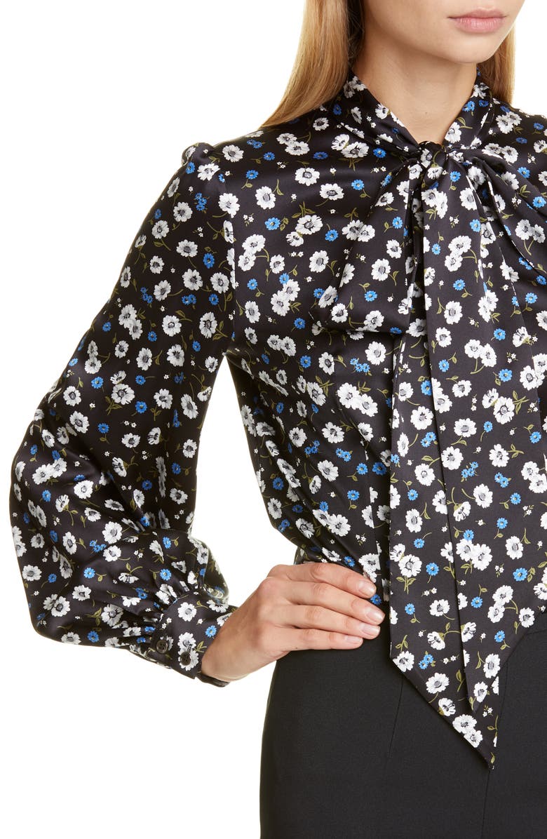 Michael Kors Collection Floral Print Bow Blouse, Alternate, color, 