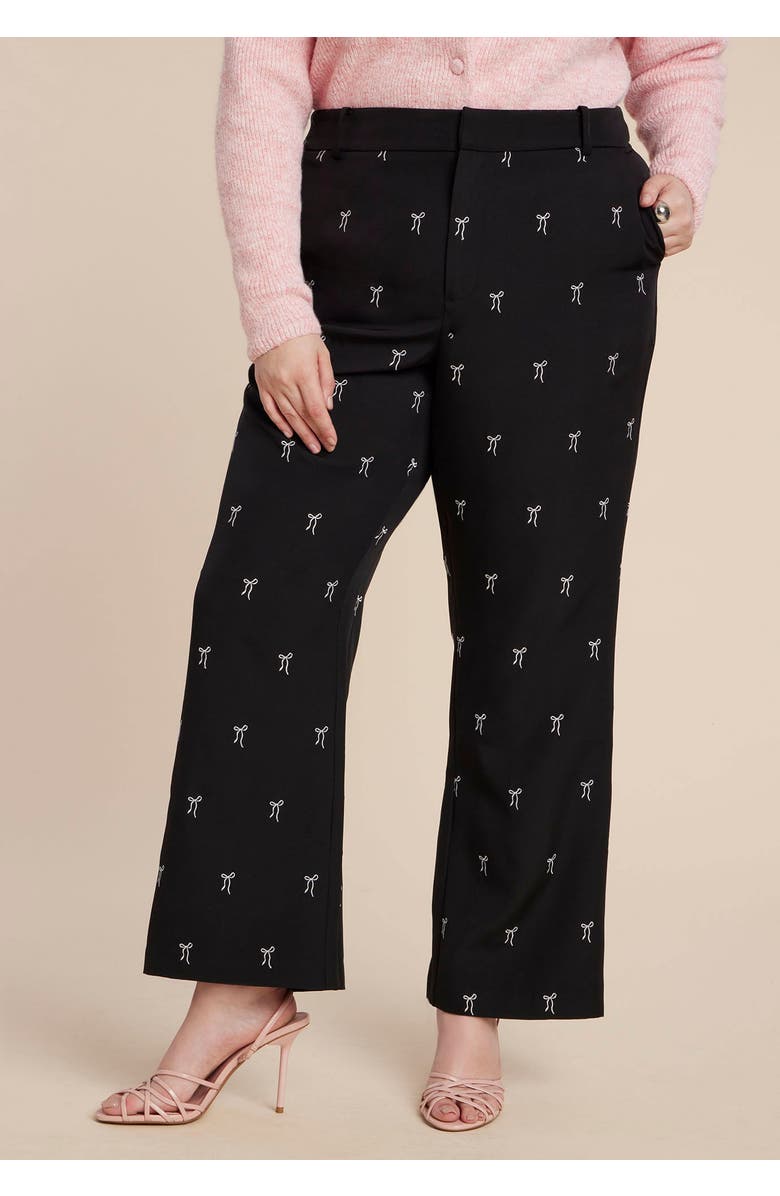 ELOQUII Embroidered Bow Bootcut Trouser, Alternate, color, Black Onyx