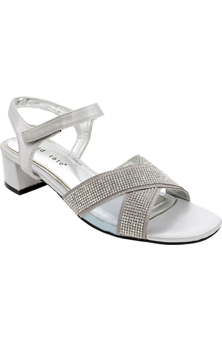 David Tate Holiday Ankle Strap Sandal, Main, color, Silver Satin