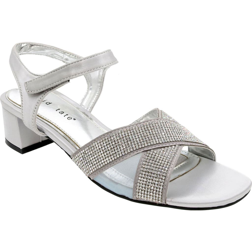 David Tate Holiday Ankle Strap Sandal In Silver Satin