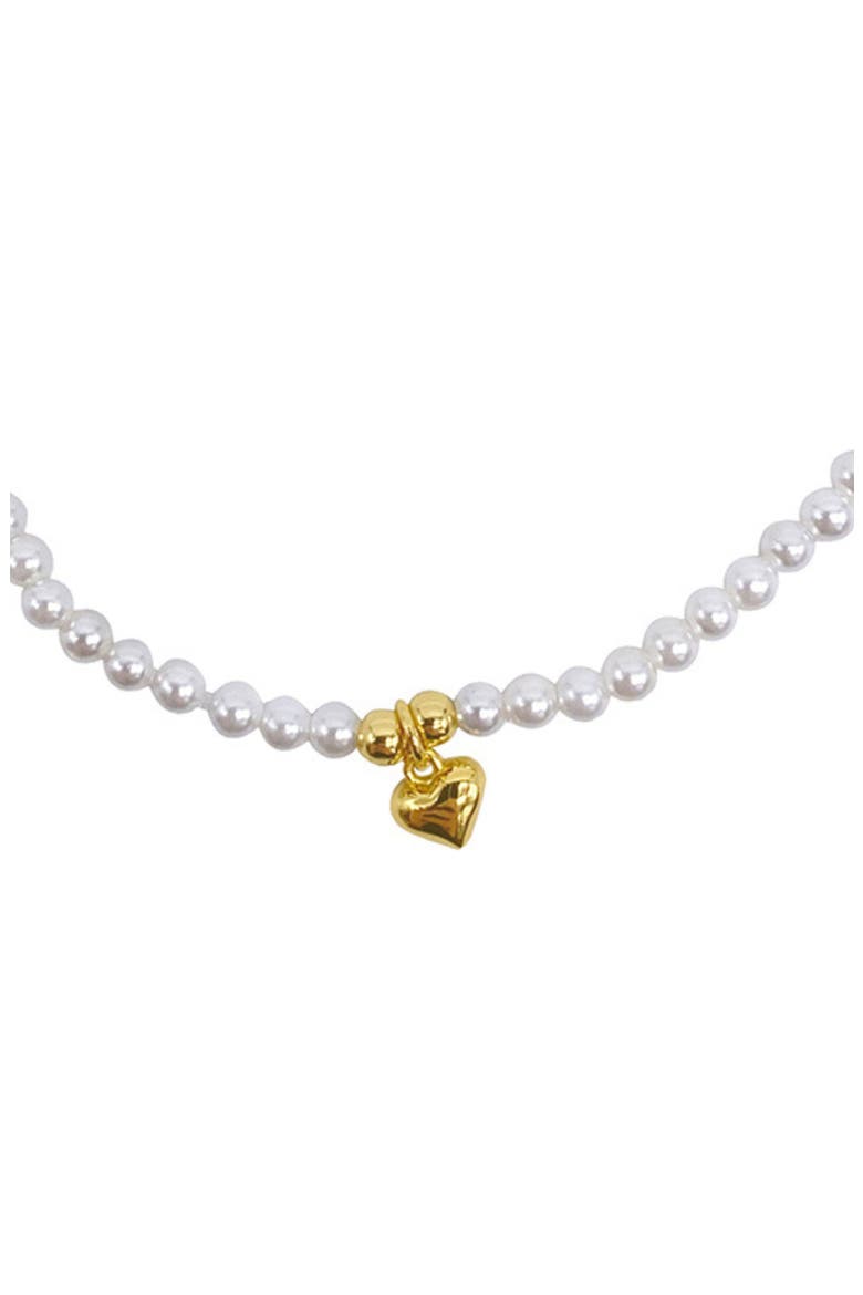 2mm Faux Seed Pearl & Heart Charm Bracelet, Alternate, color, WHITE