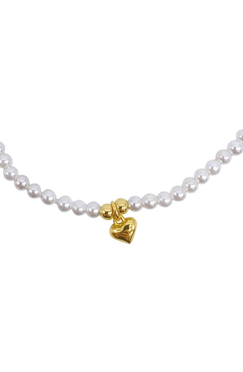 Adornia 2mm Faux Seed Pearl & Heart Charm Bracelet, Alternate, color, White
