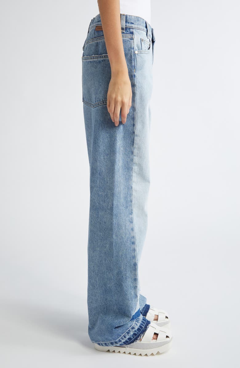 Stella McCartney Contrast Panel Raw Hem High Waist Straight Leg Jeans, Alternate, color, 
