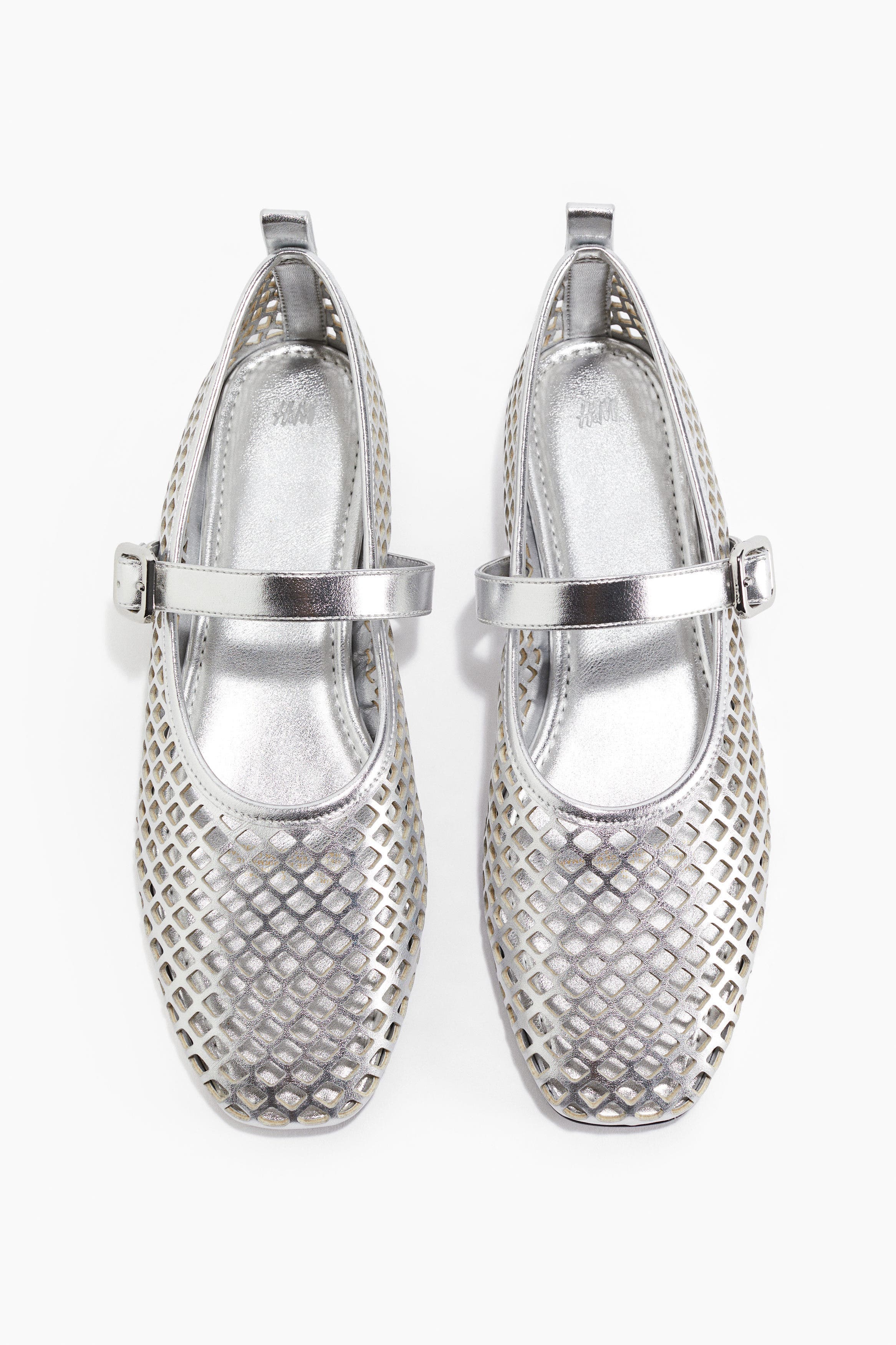 H&M Perforated Mary Jane Ballet Pumps, Main, color, Silver-Colored