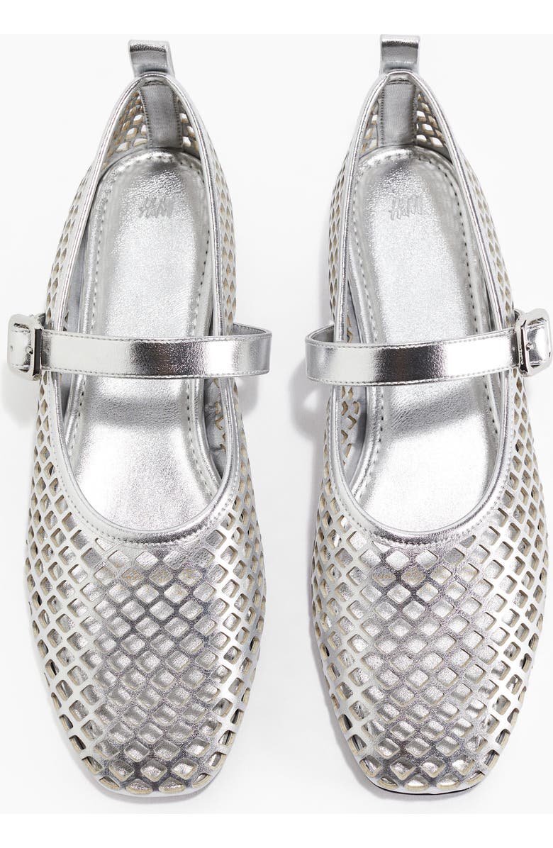 H&M Perforated Mary Jane Ballet Pumps, Main, color, Silver-Colored