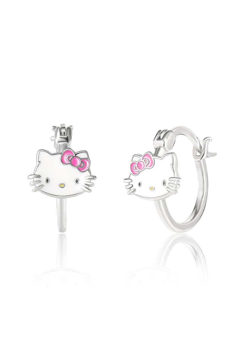 Sallyrose Sterling Silver Enamel Hoop Earrings, Main, color, Silver, White