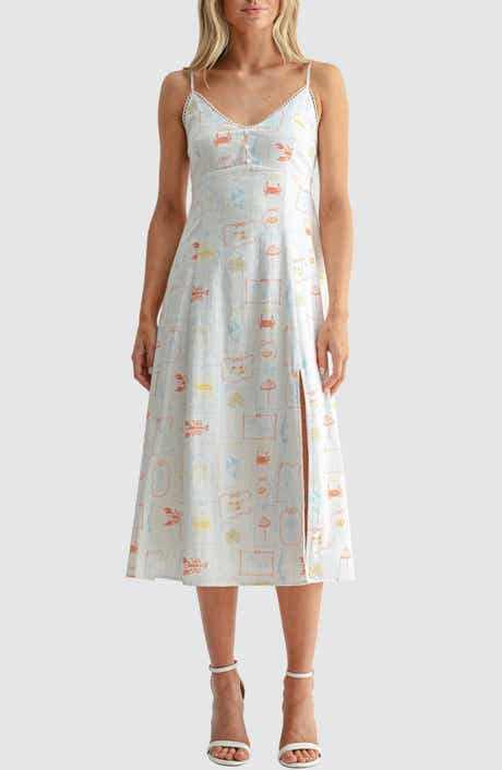 V-Neck Button Detail Midi Dress