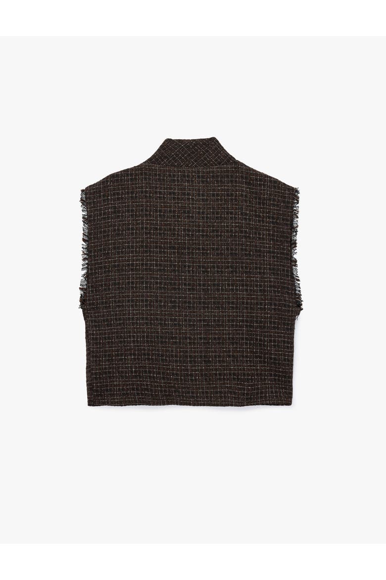 Funnel Neck Tweed Vest with Button and Pocket, Alternate, color, BROWN