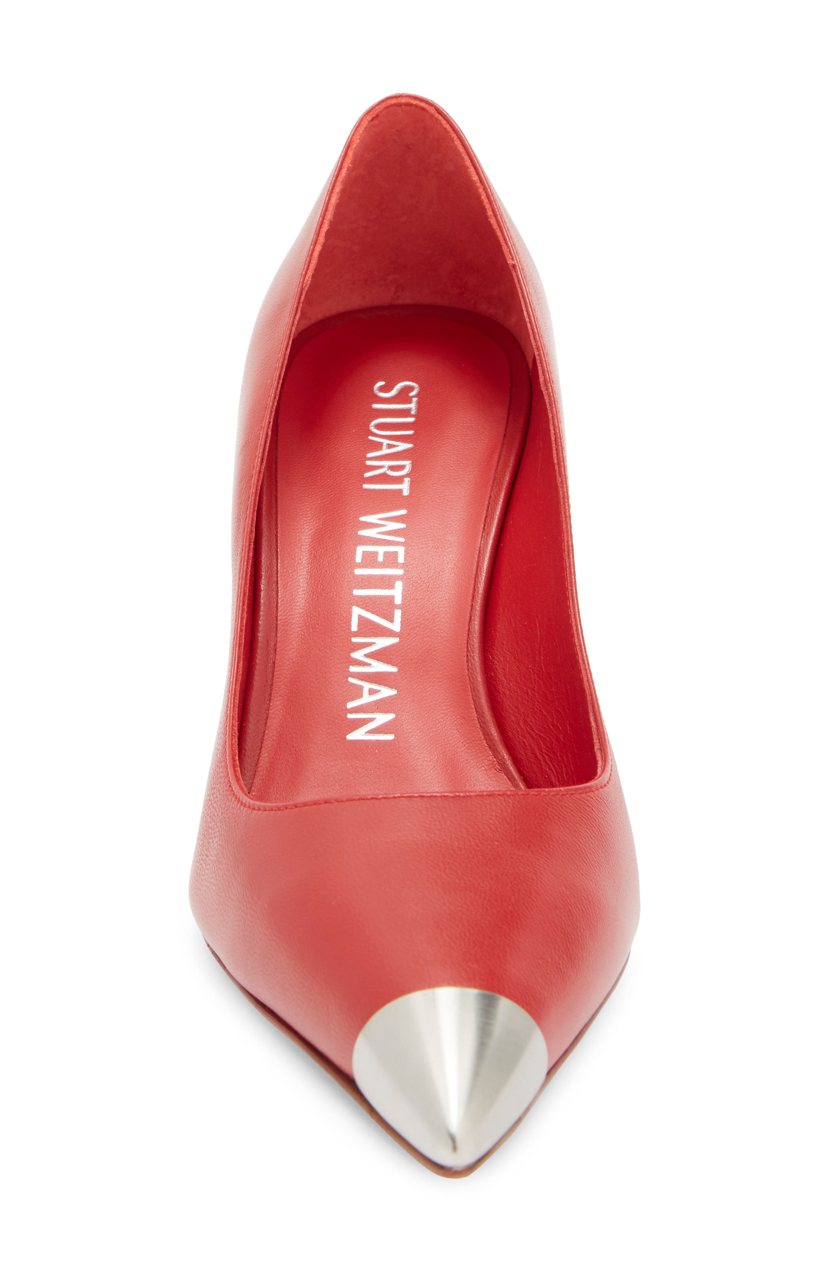 Stuart Weitzman Stuart Capsize Pointed Toe Pump, Alternate, color, Cherry/ Brushed Silver