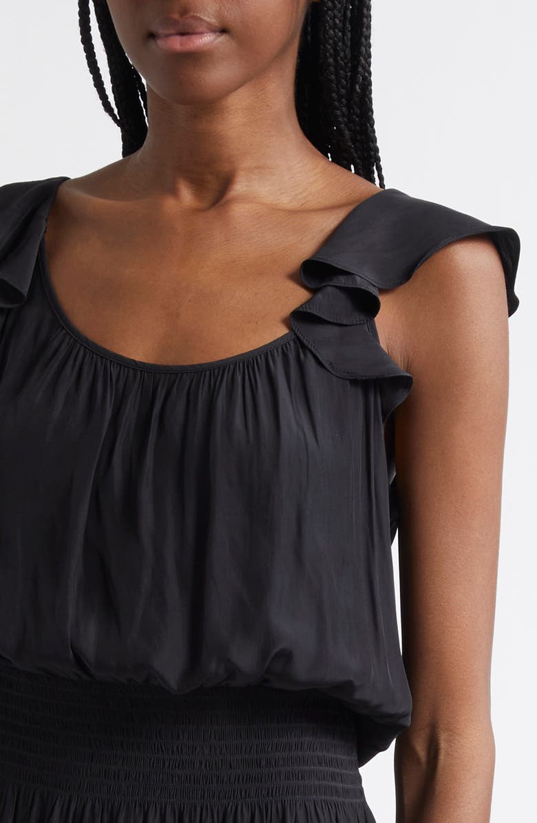Ramy Brook Clementine Smock Waist Matte Satin Dress, Alternate, color, Black