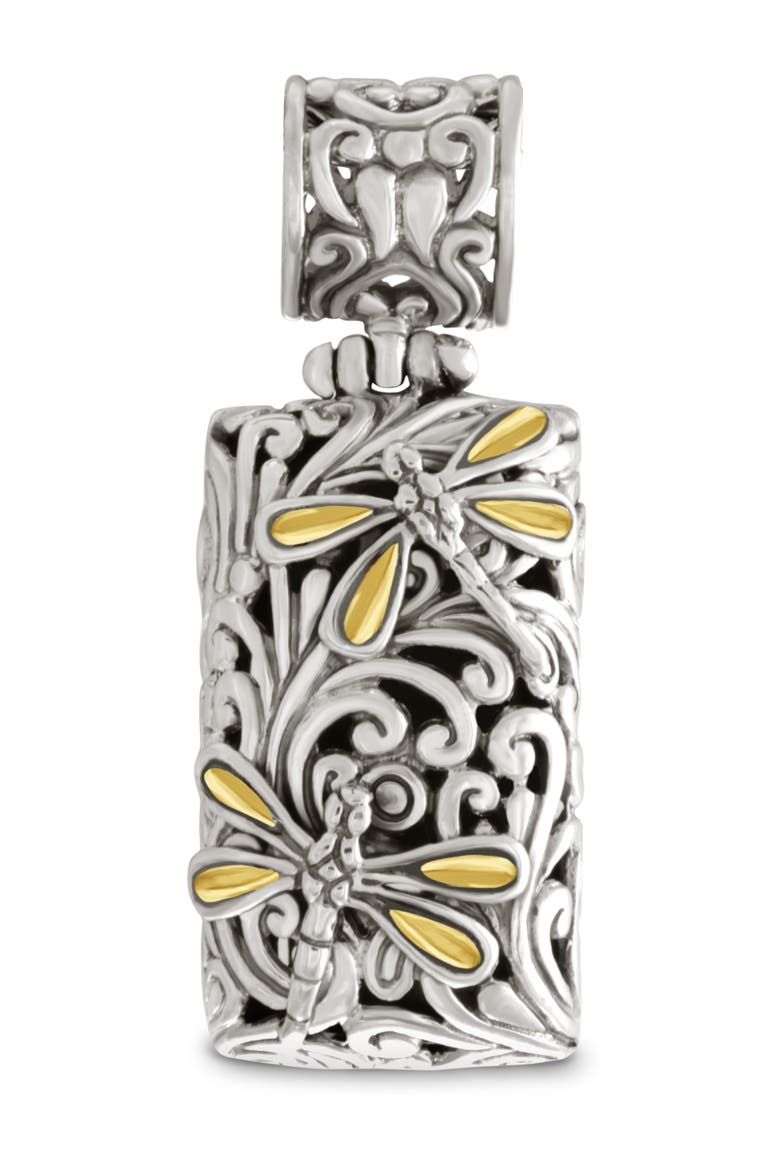 Dragonfly Rectangle Pendant in Sterling Silver and 18K Gold, Main, color, Silver