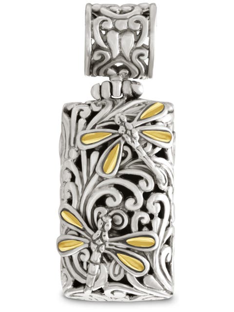Dragonfly Rectangle Pendant in Sterling Silver and 18K Gold