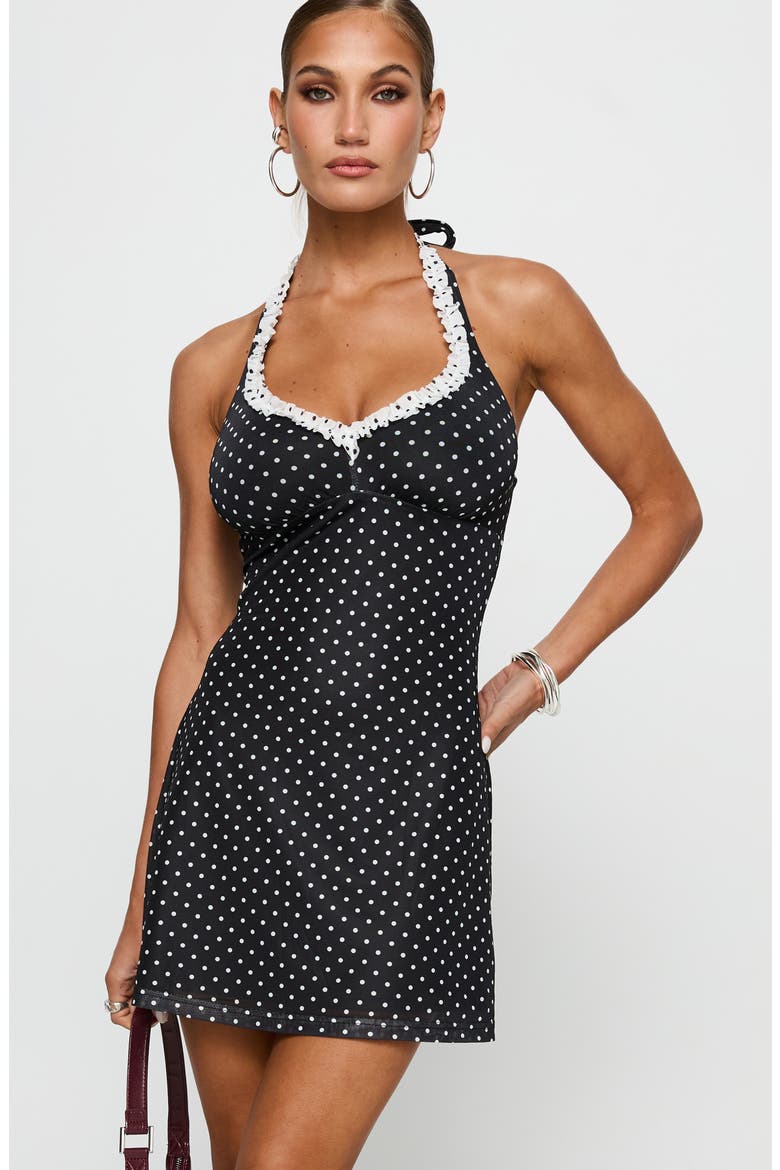 Black Beauty Halter Minidress, Alternate, color, BLACK / POLKA