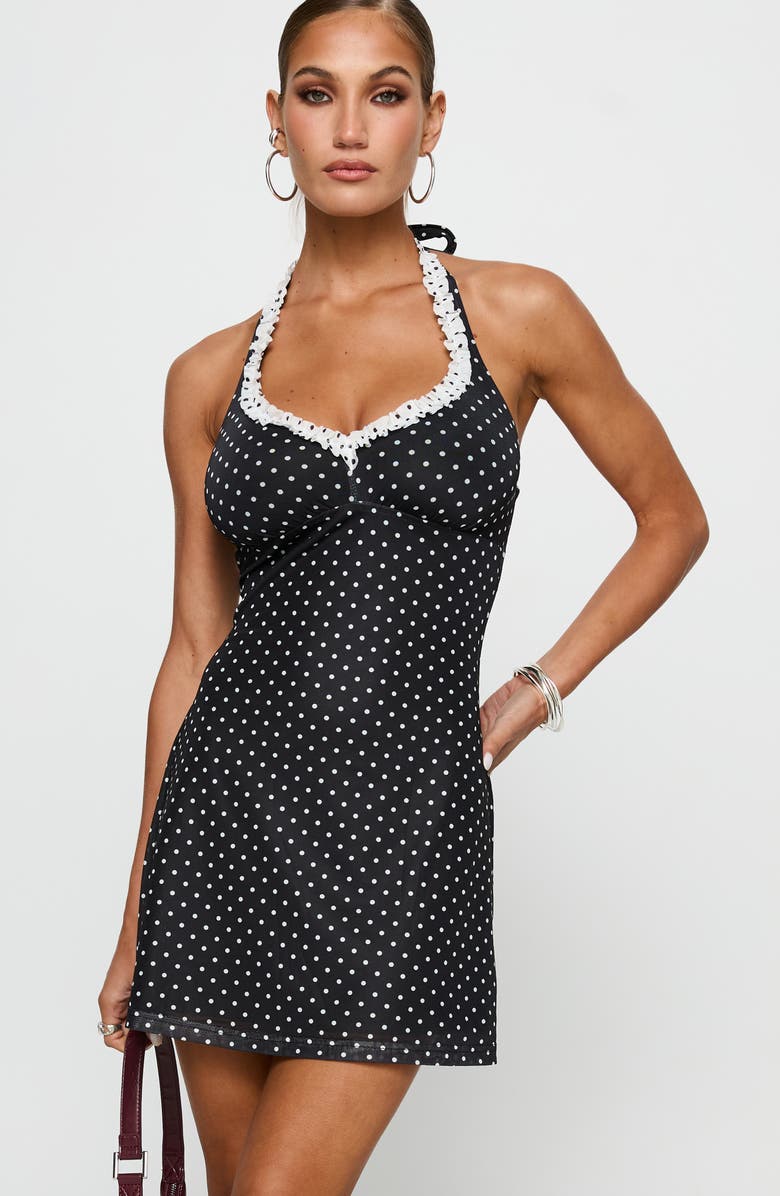 Princess Polly Black Beauty Halter Minidress, Alternate, color, Black / Polka