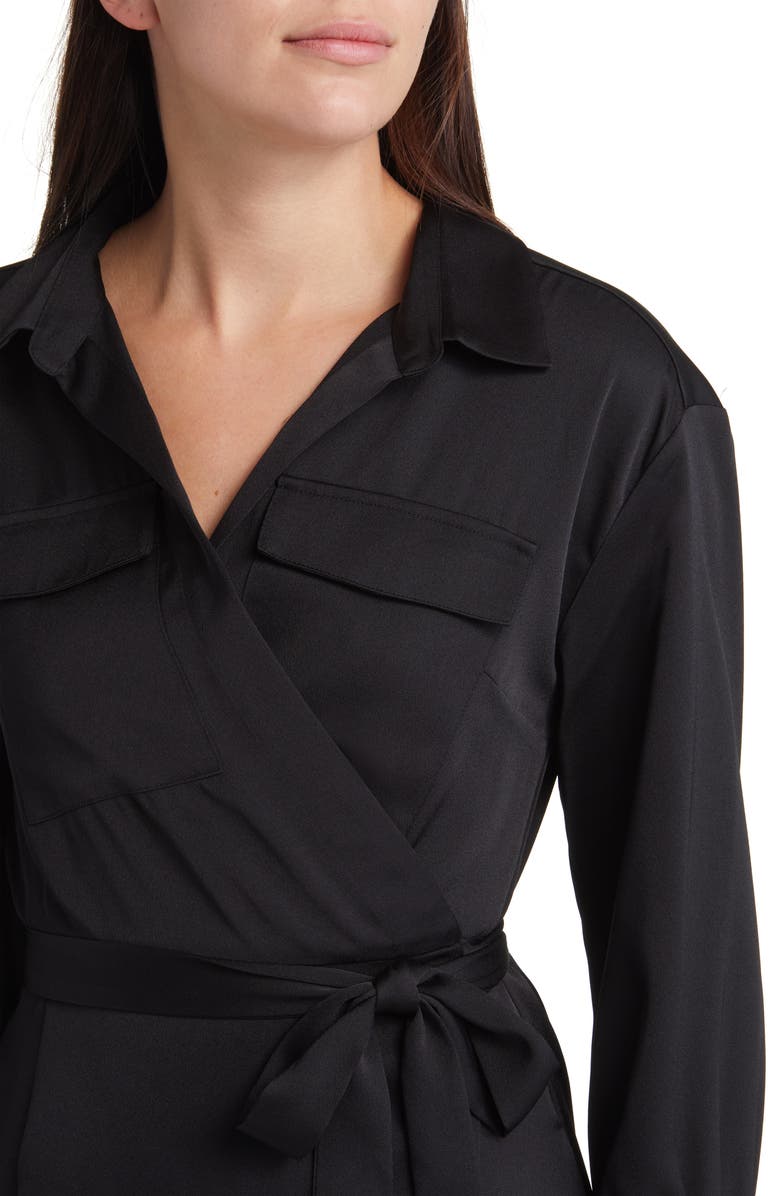 French Connection Harlow Long Sleeve Satin Midi Wrap Dress, Alternate, color, 