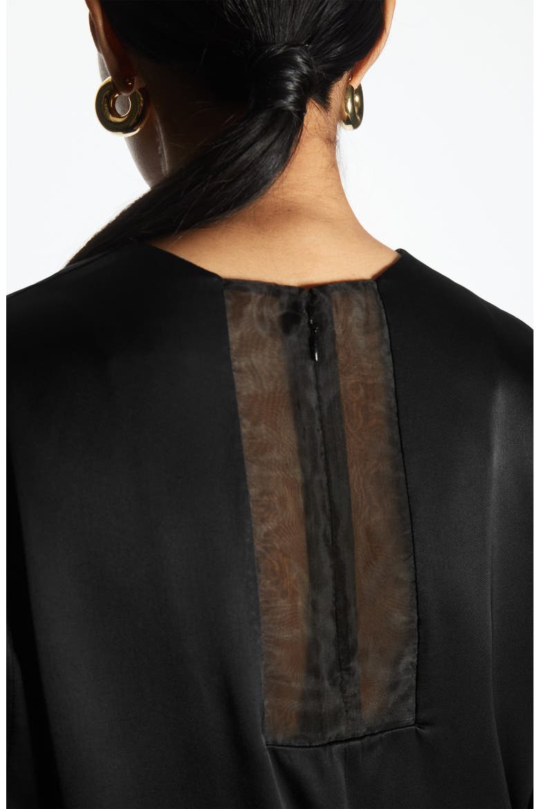 Organza Inset Long Sleeve Midi Dress, Alternate, color, BLACK