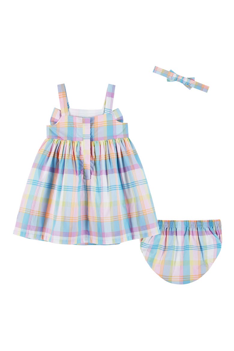 Plaid Cotton Sundress, Bloomer & Headband Set, Alternate, color, BLUE PLAID