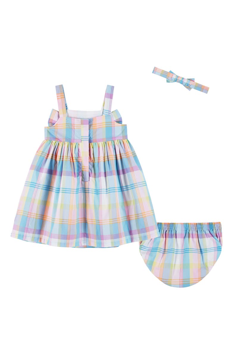 Andy & Evan Plaid Cotton Sundress, Bloomer & Headband Set, Alternate, color, Blue Plaid