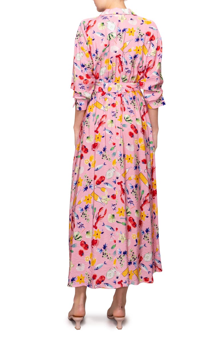 MELLODAY Print Long Sleeve Midi Shirtdress, Alternate, color, Pink Multi