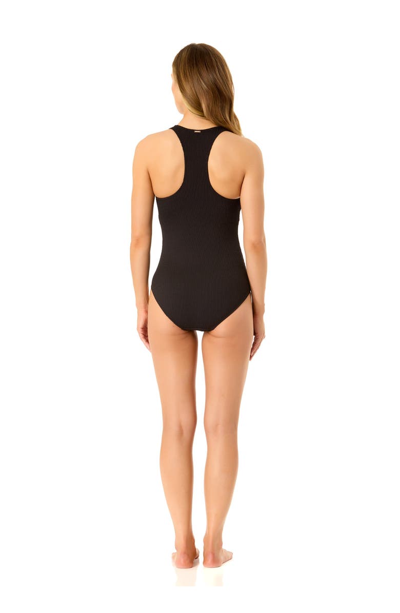Anne Cole Women's Live In Color Textured Scoop Neck Front Racerback One Piece Swimsuit, Alternate, color, Black