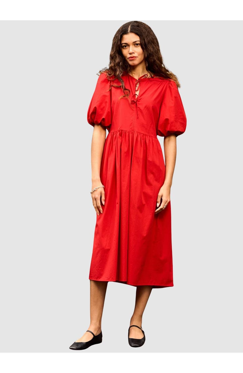 Baukjen Rose Organic Cotton Tie Midi Dress, Main, color, Crimson Red