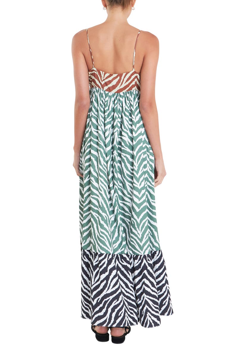 Colorblock Zebra Print Tiered Maxi Sundress, Alternate, color, BROWN MULTI