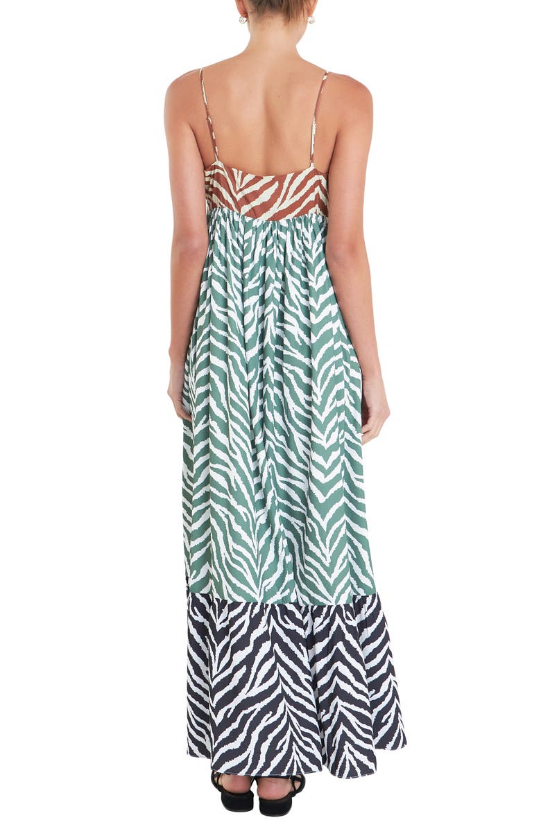 English Factory Colorblock Zebra Print Tiered Maxi Sundress, Alternate, color, Brown Multi