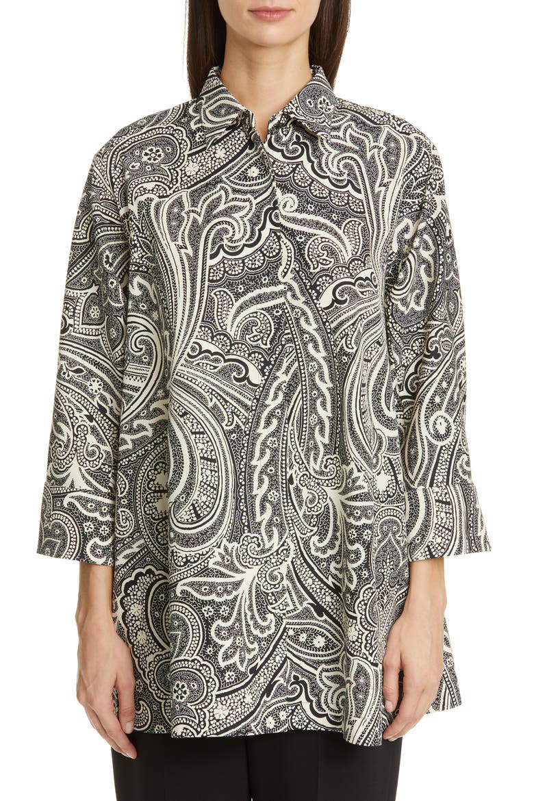 Glauco Print Cotton Tunic Shirt, Main, color, BLACK