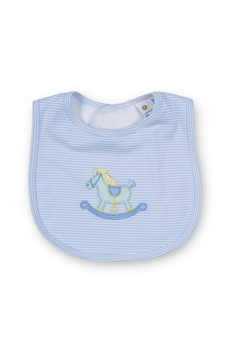 Florence Eiseman Stripe Knit Bib With Rocking Horse, Main, color, Light Blue, White