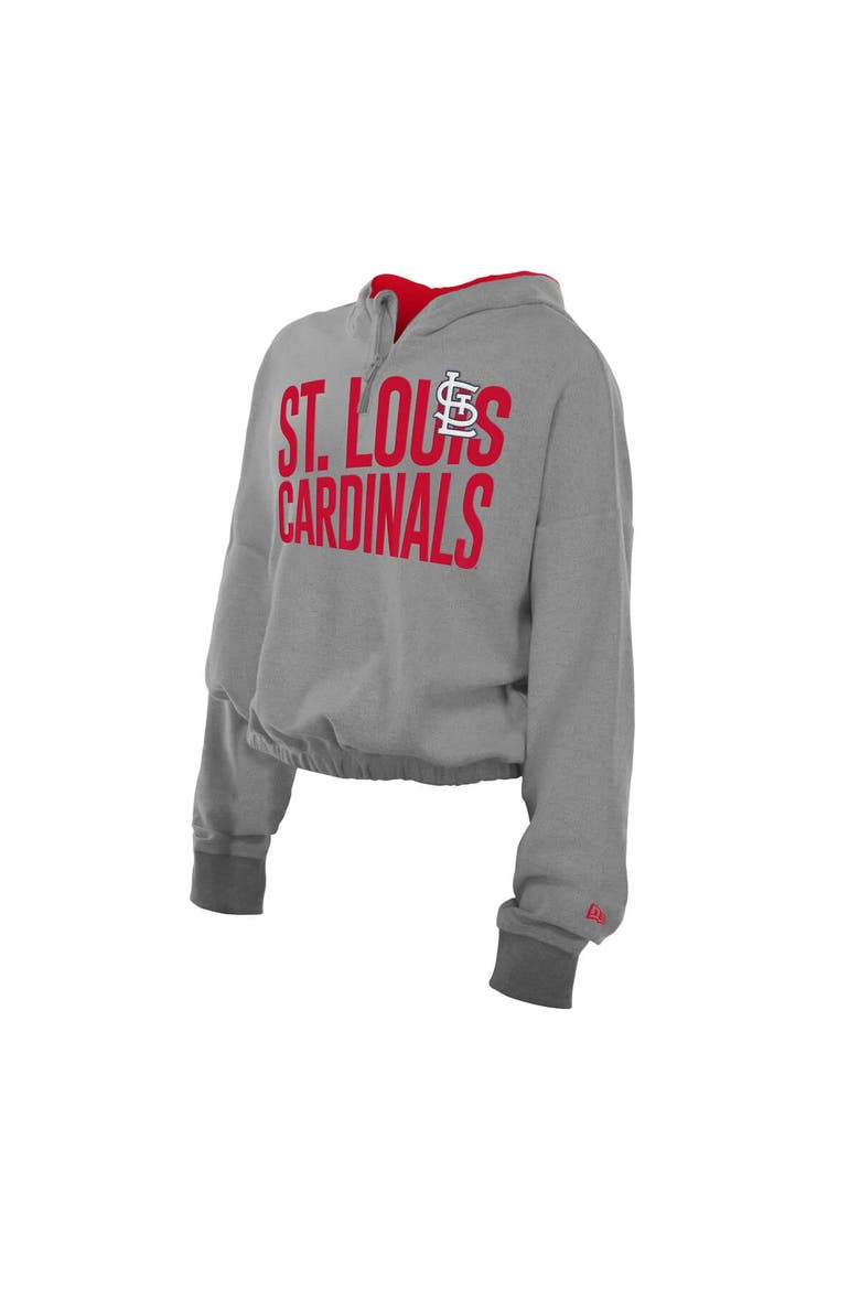 Women's New Era  Heather Gray St. Louis Cardinals Reversed Out French Terry Quarter-Zip Banded Crop Hoodie, Alternate, color, Heather Gray