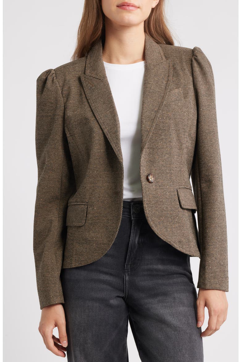 Sing Puff Shoulder Blazer, Main, color, MOCHA WALNUT MULTI