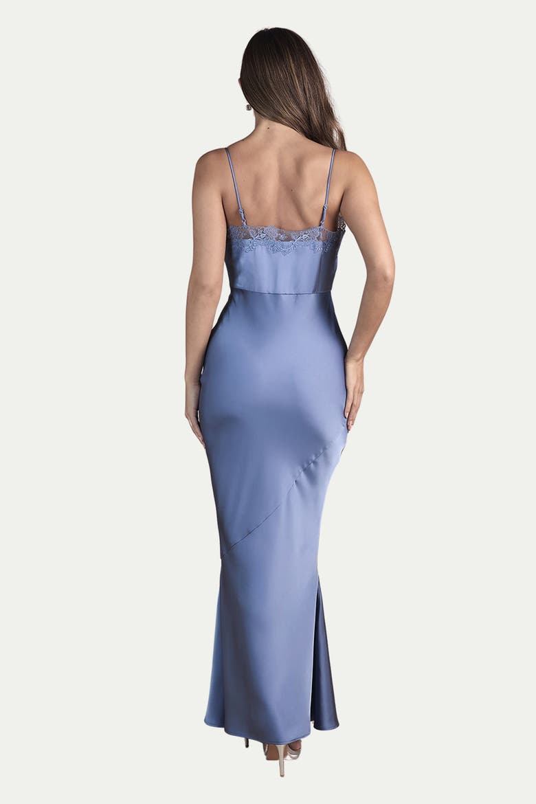 Lace Trim Strappy Satin Bridesmaid Dress, Alternate, color, Blue