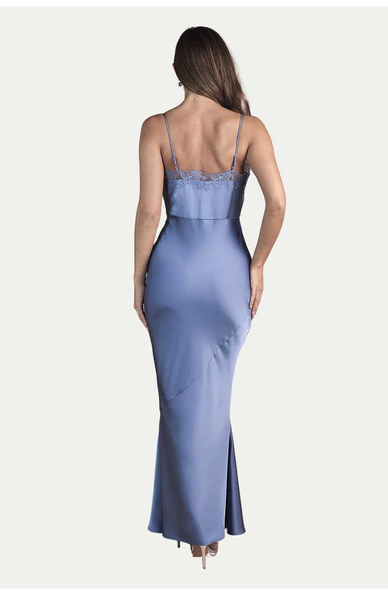 Oasis Lace Trim Strappy Satin Bridesmaid Dress, Alternate, color, Blue
