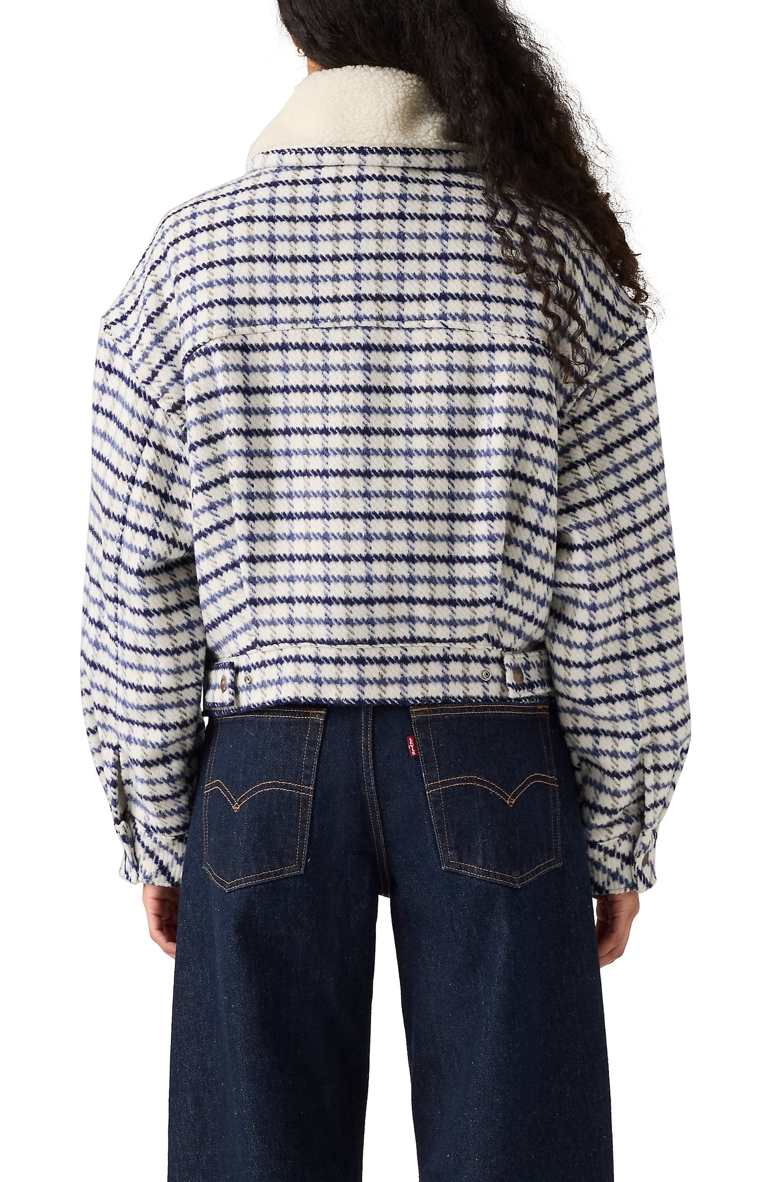 '90s Shrunken Trucker Jacket with Faux Shearling Collar - image 2