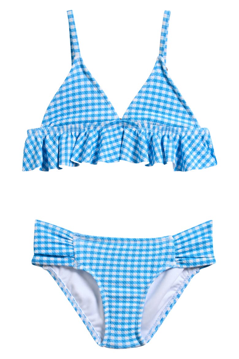 Kids' Gingham Ruffle Two-Piece Swimsuit, Main, color, SALTWATER