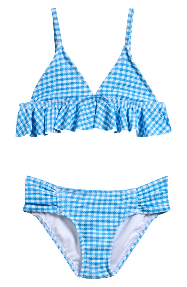 Raisins Kids' Gingham Ruffle Two-Piece Swimsuit, Main, color, Saltwater