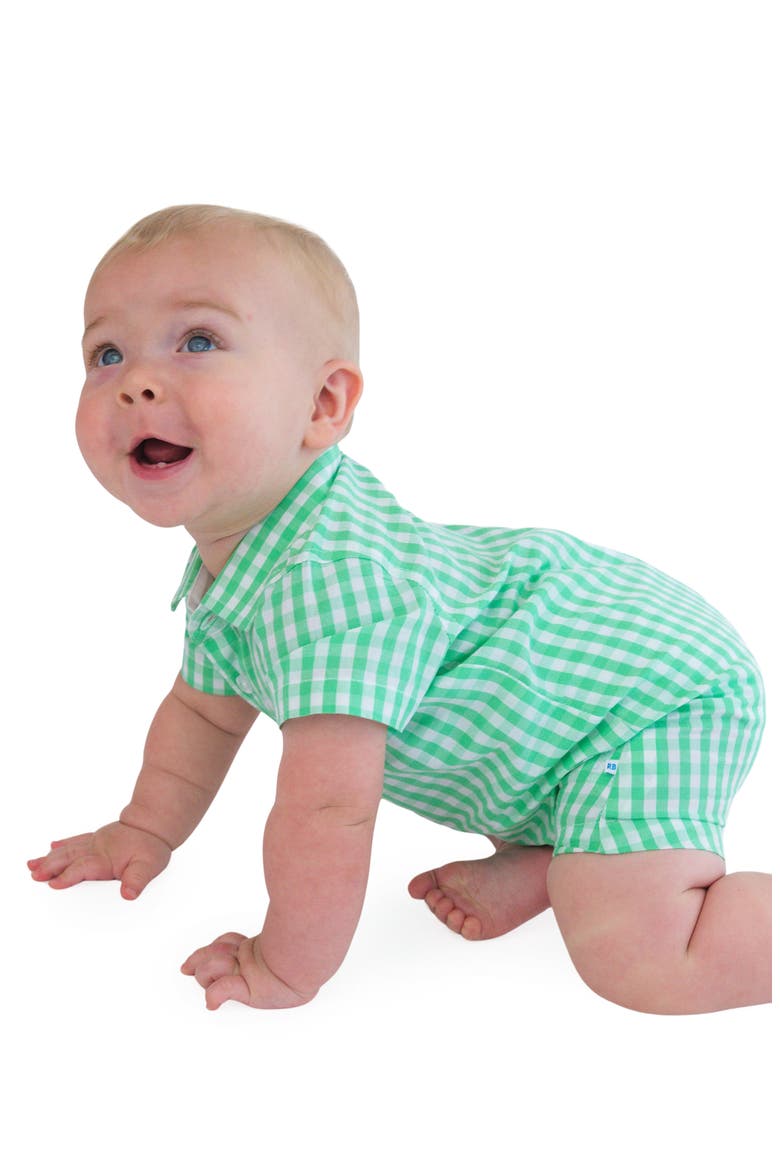 Spring Bud Cotton Gingham Polo Romper, Alternate, color, GREEN