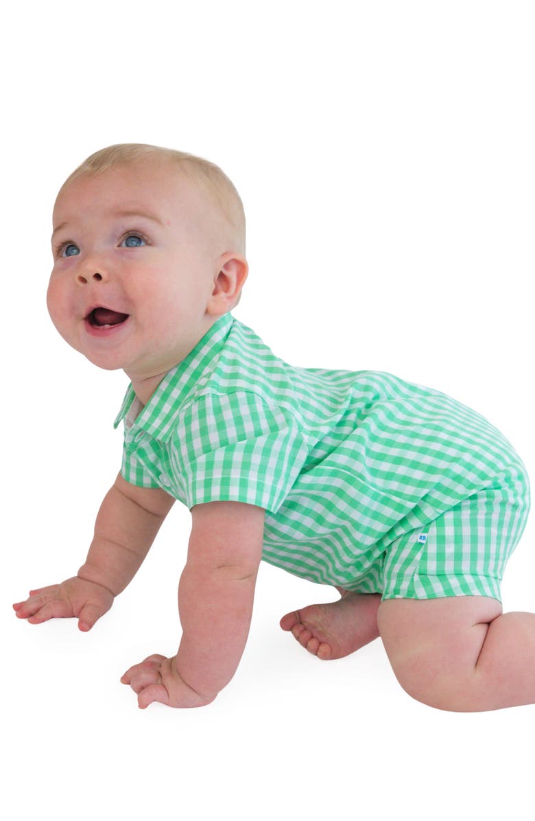 RuggedButts Spring Bud Cotton Gingham Polo Romper, Alternate, color, Green