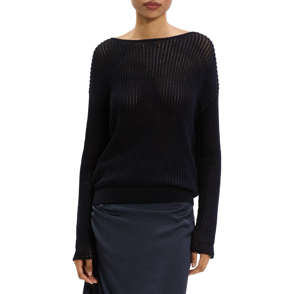 Theory Open Neck Pima Cotton Sweater In Black