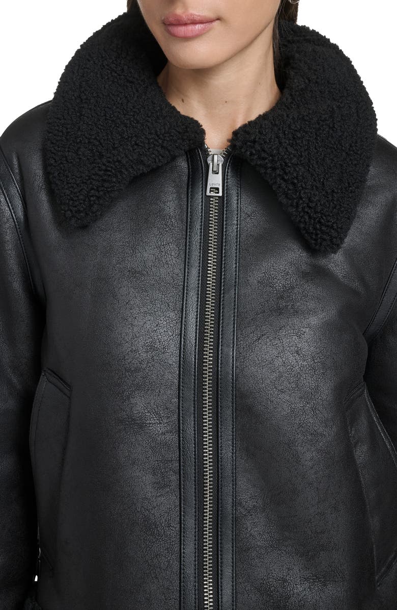 Levi's Faux Leather & Faux Shearling Bomber Jacket, Alternate, color, Black