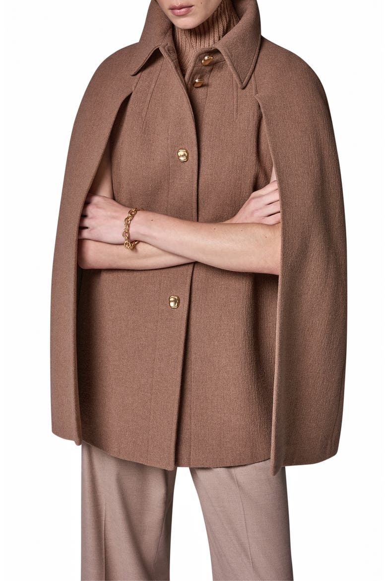 Button Front Wool Blend Cape Coat, Main, color, CAMEL
