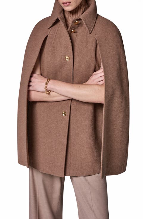 Button Front Wool Blend Cape Coat